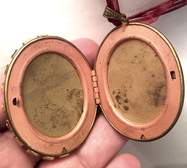 Thumbnail: Vintage Santa Claus Locket, Retro Red Rhinestone Cameo, Christmas Jewelry