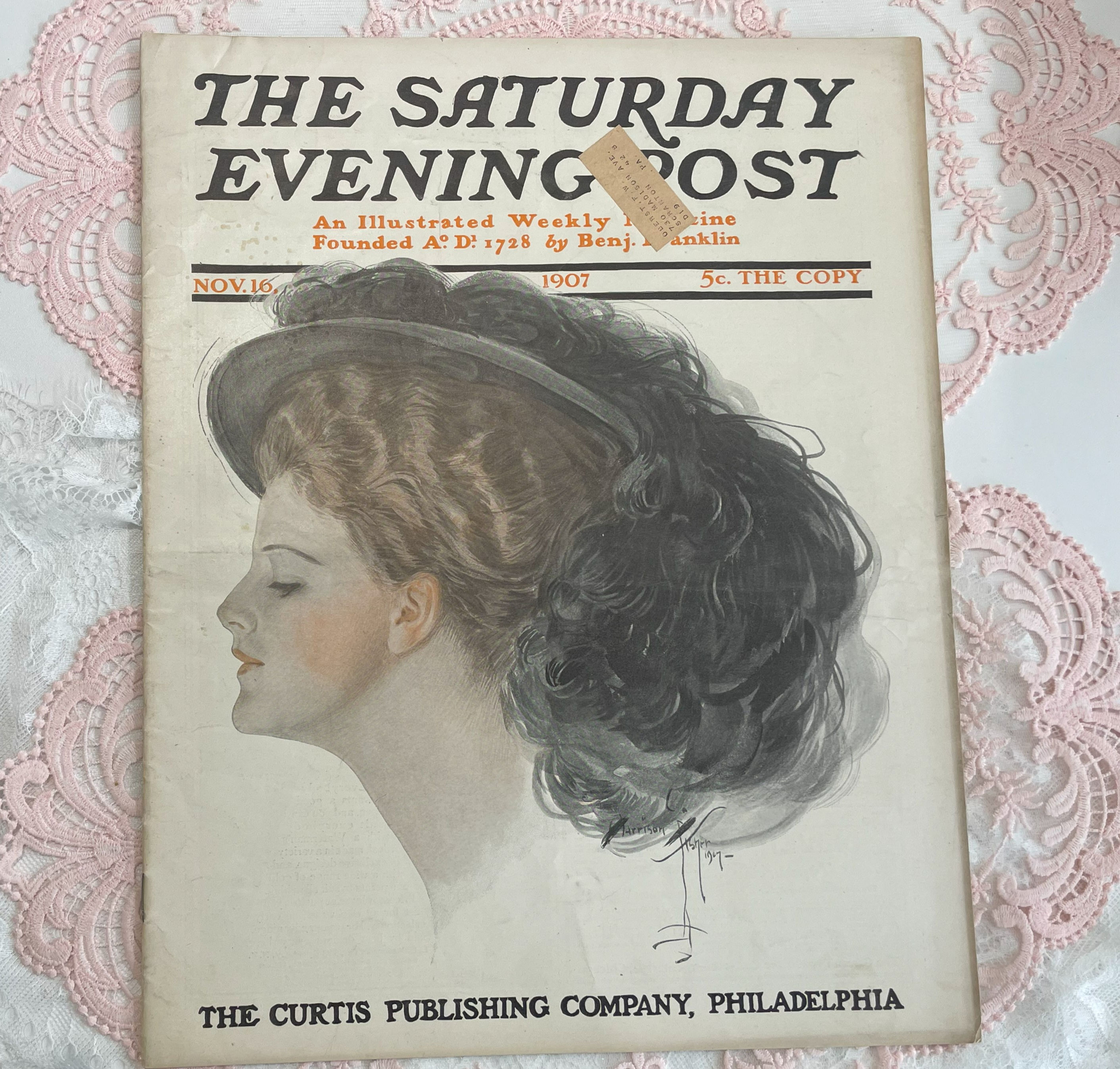 Vintage Saturday Evening Post Magazine Harrison Fisher Cover Art 1907