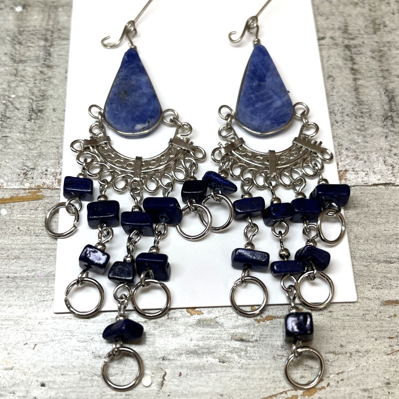Thumbnail: Long Dangle Gemstone Earrings, Sodalite, Handcrafted Jewelry