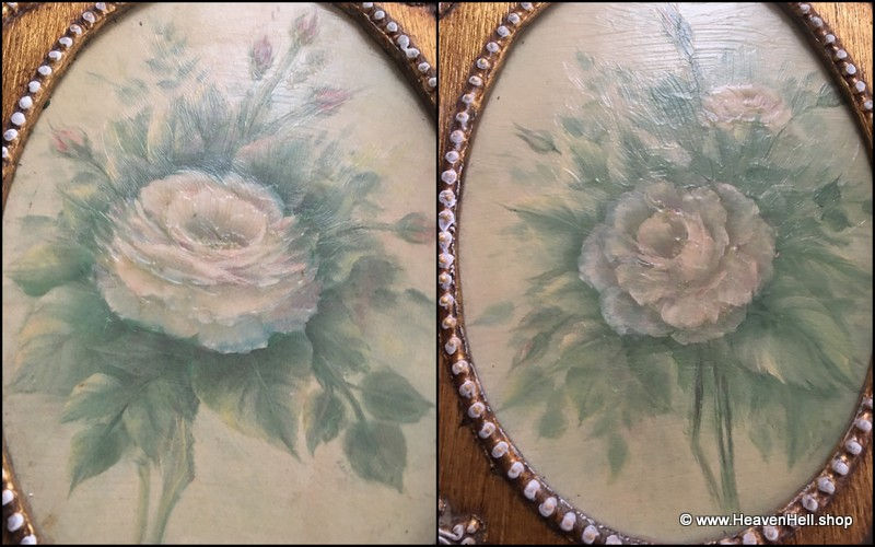 Thumbnail: Vintage Pair Shabby Pink Roses Paintings Cottage Chic Shabby Victorian Art decor