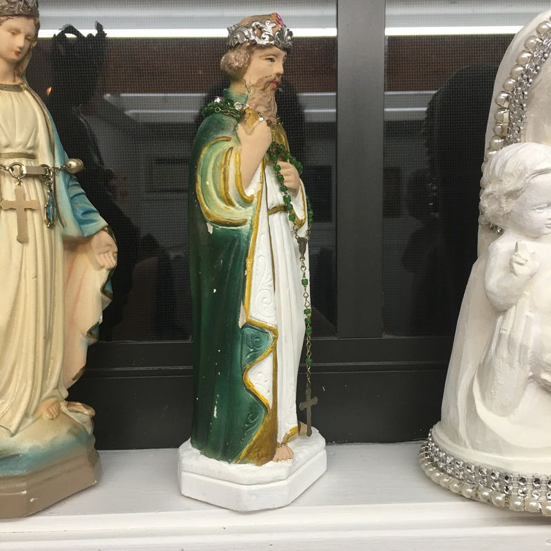 Thumbnail: Shabby Chalkware St. Jude Statue, Antique Rosary Bead Rhinestone Crown
