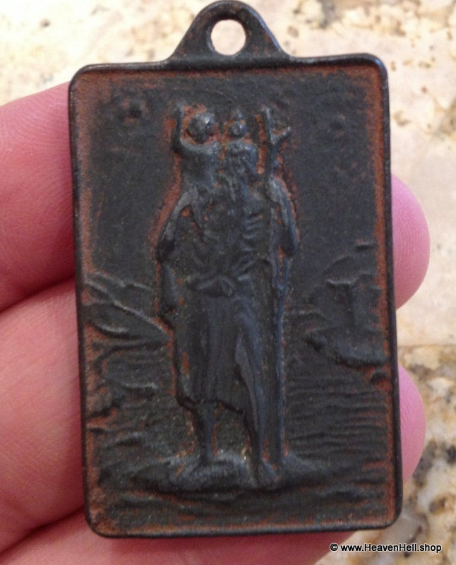 Thumbnail: Large 1800's Antique Religious Medal Bronze Saint Christopher 19th Century
