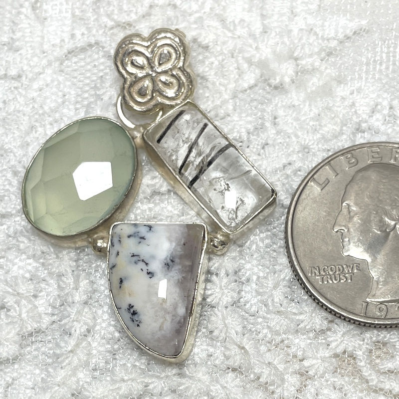 Thumbnail: Vintage Dendritic Opal Pendant, Chalcedony, Tourmaline, Sterling Silver