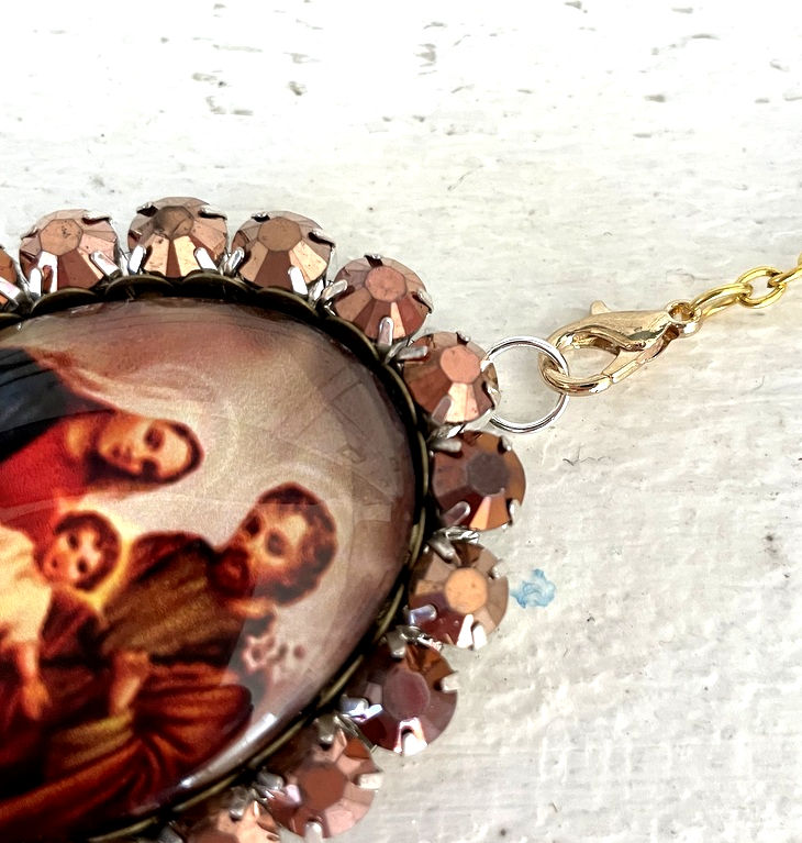 Thumbnail: Holy Family Rhinestone Cameo Locket Pendant, Prayer Beads, Catholic Jewelry