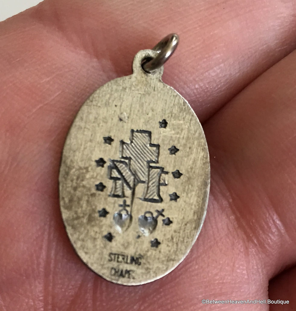 Thumbnail: Vintage Matte Sterling Silver Miraculous Medal Pendant Our Lady Of Grace