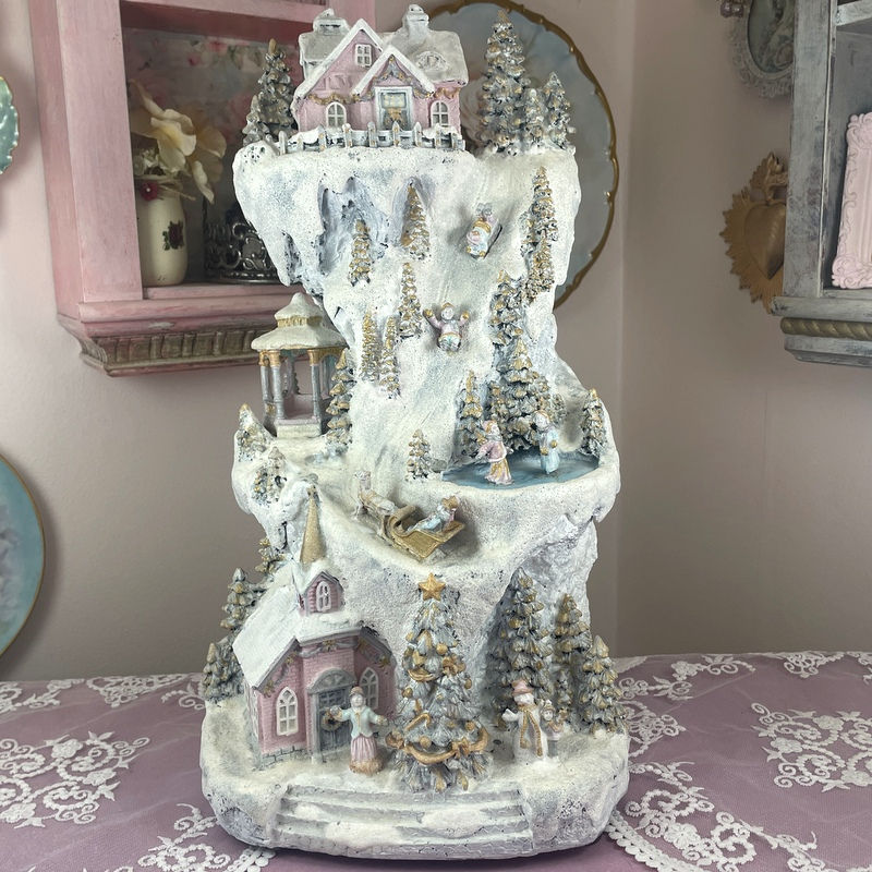 Thumbnail: Vintage Shabby Chic Snowy Christmas Village, Retro Decoration, Mountain Village