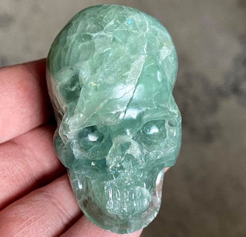 Thumbnail: Hand-carved Green Fluorite Crystal Skull, Spiritual Awareness, Growth, Healing