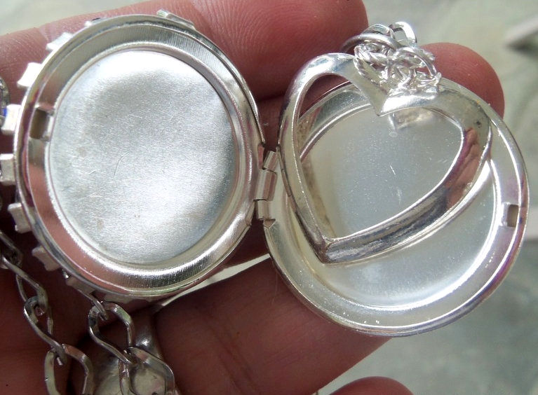 Thumbnail: Rhinestone Cat Locket, Heart Charm, Round Cameo Necklace, Vintage Pet Jewelry