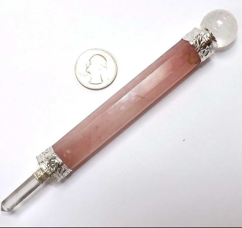 Thumbnail: Pink Rose Quartz Crystal Chakra Healing Gemstone Wand Angelic Energy Cleansing