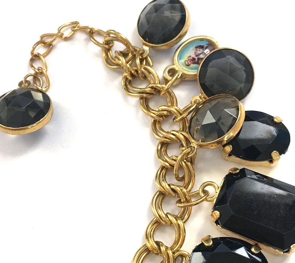 Thumbnail: Handmade Chunky Religious Charm Bracelet Gold tone Virgin Mary, Saints Jesus