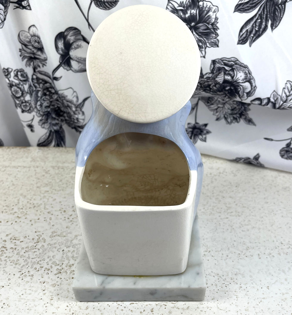 Thumbnail: Vintage Madonna and Child Planter Statue, Blue White, Gold halo Virgin Mary Vase