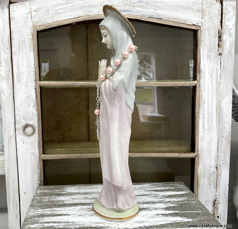 Thumbnail: 1950s Vintage Praying Virgin Mary Statue, Pastel Blue & Pink Religious Sculpture