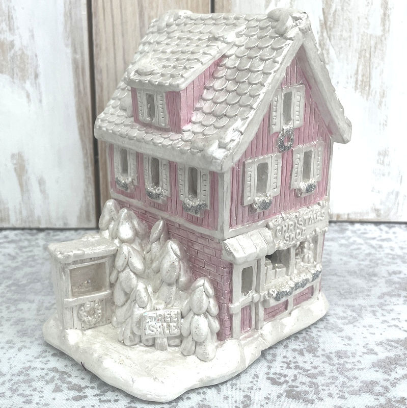 Thumbnail: Vintage Light Up Christmas Tree House, Shabby Pink, Pearl White and Glitter