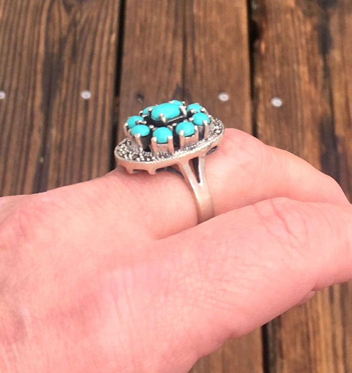 Thumbnail: Vintage Turquoise Gemstone ring, sterling silver w/Marcasite, Statement Jewelry