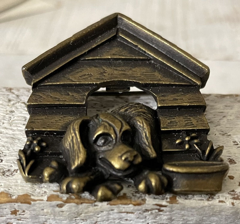 Thumbnail: Vintage Dog Jewelry Antique Gold Puppy in his Dog House Pin