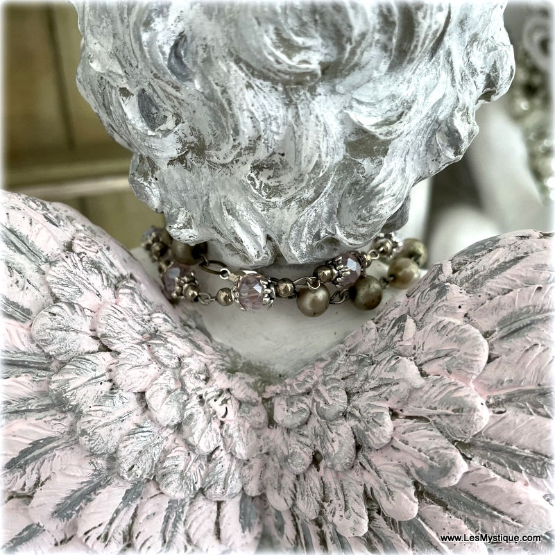 Thumbnail: Jeweled Shabby French Cherub Statue with Rusty Rhinestone Crown, Locket, Roses