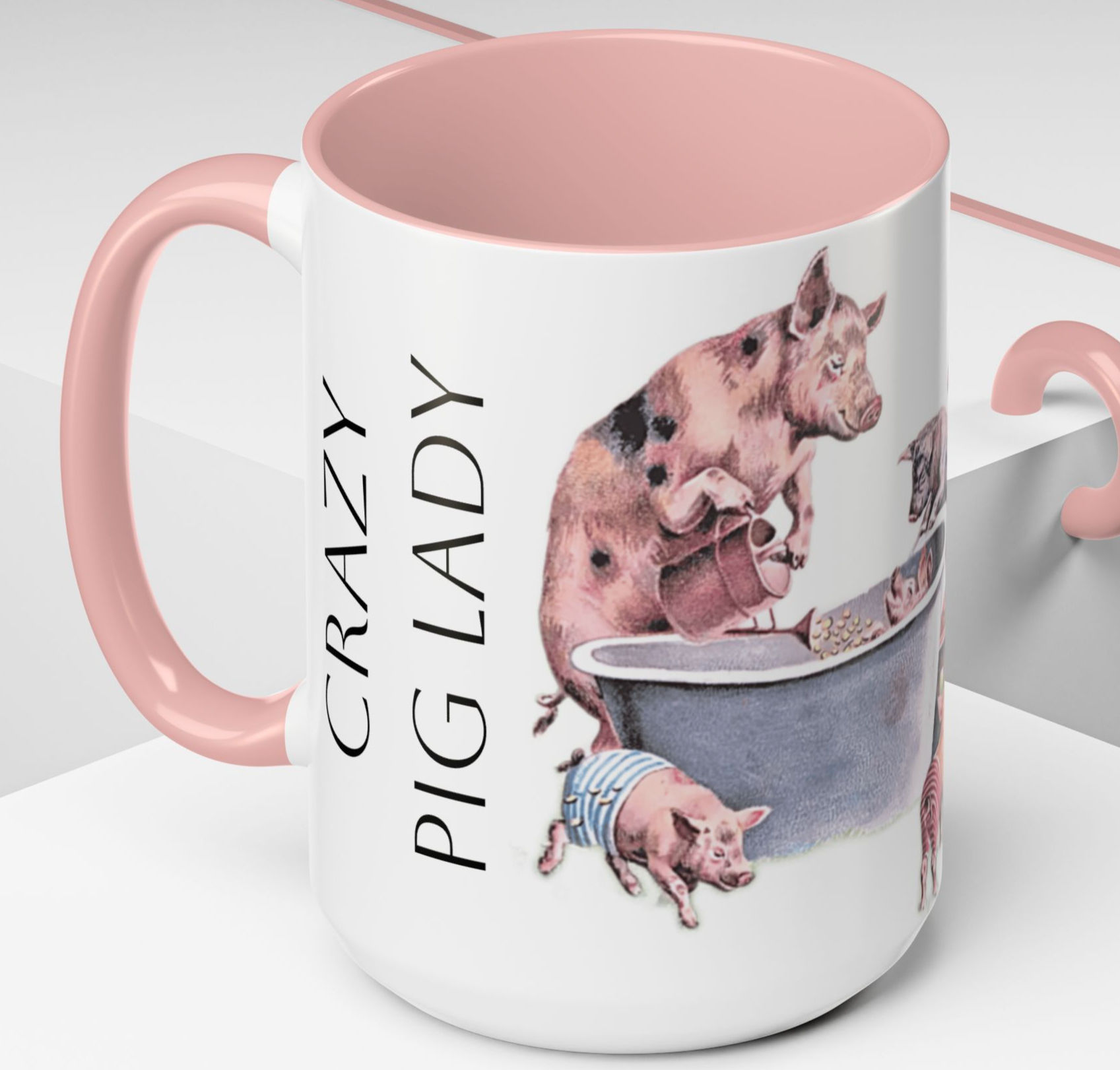Pig Lover Coffee Mug Crazy Pig Lady Piglets in a Bath Country Farmhouse Gift
