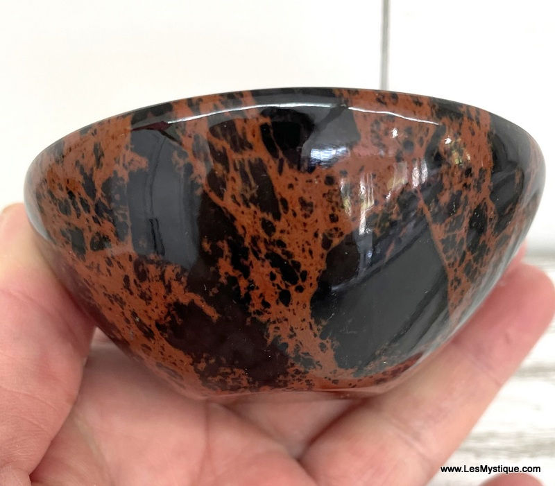 Thumbnail: Handcarved Mahogany Obsidian Gemstone Bowl Altar Bowl Metaphysical Crystals