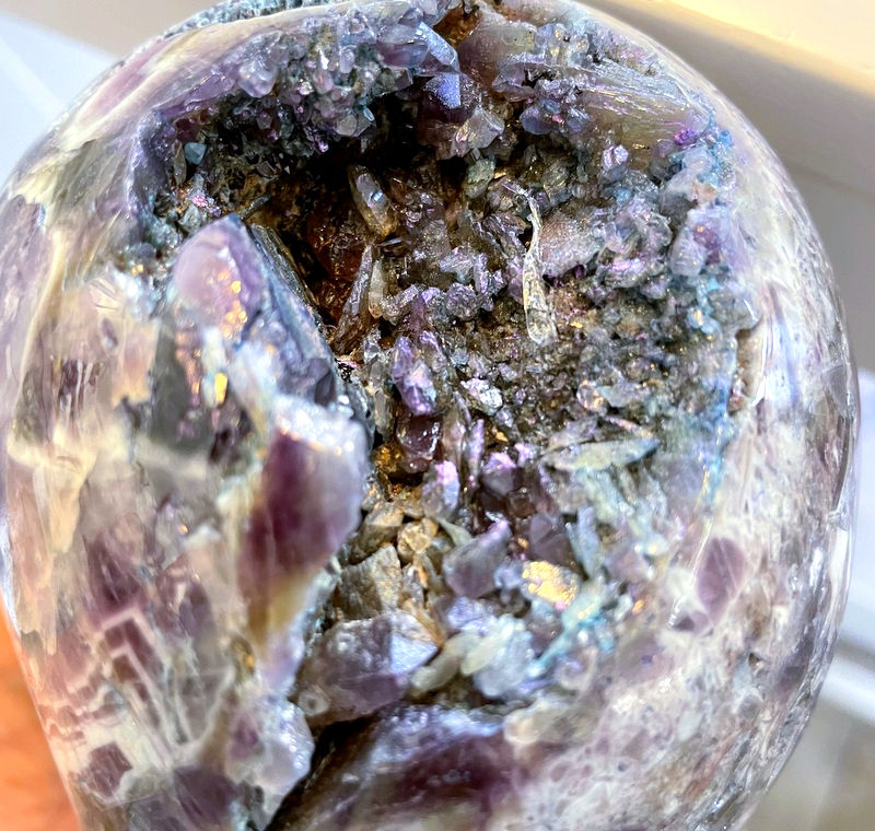 Thumbnail: Large Drusy Amethyst Crystal Skull, Titanium Aura Quartz Cluster Skull