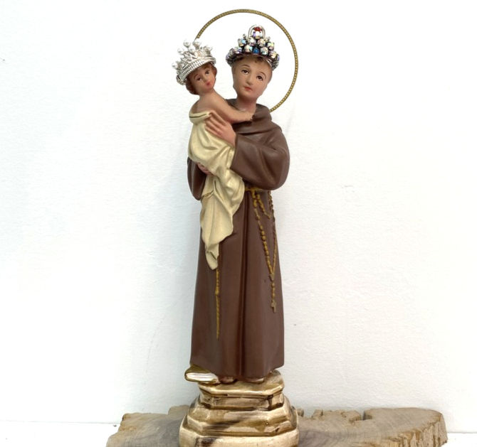 Antique Saint Anthony Statue, Baby Jesus Statue with Crown and Halo