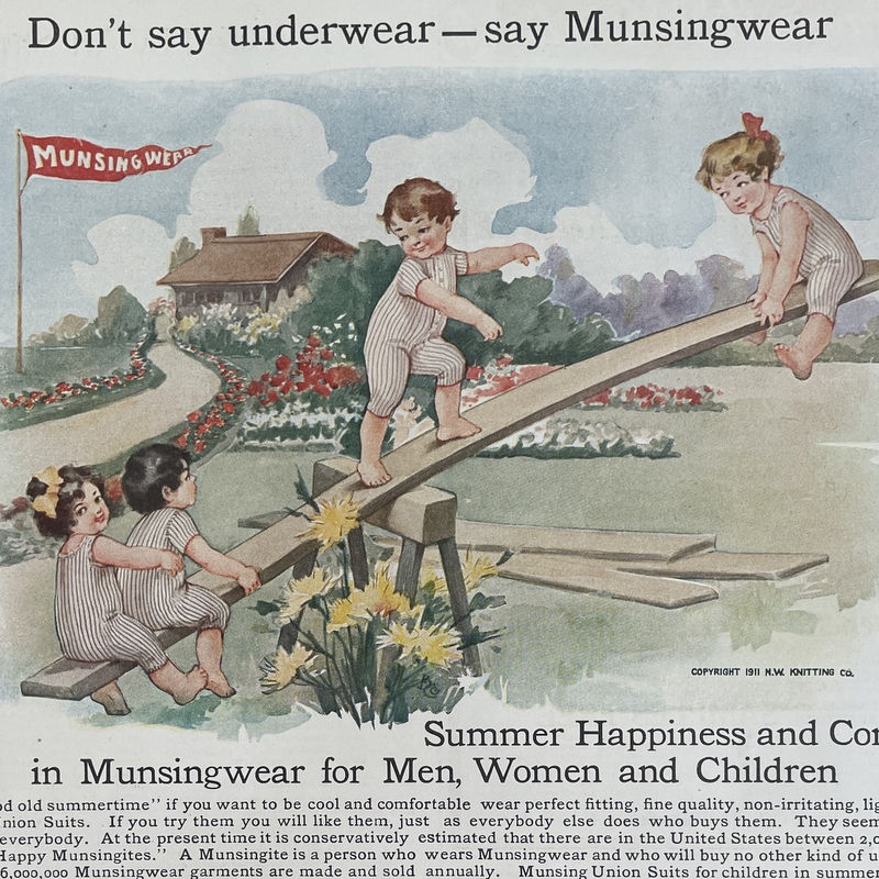 Thumbnail: 1911 Vintage Munsingwear Ad, Children on Merry Go Round and Seesaw