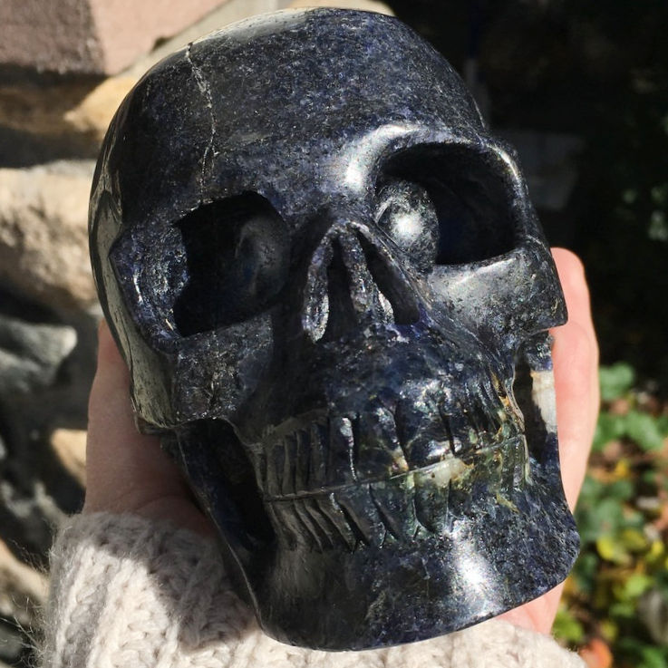 Thumbnail: Large Iolite Crystal Skull - Hand Carved Skill, Open 3rd Eye, Psychic Ability