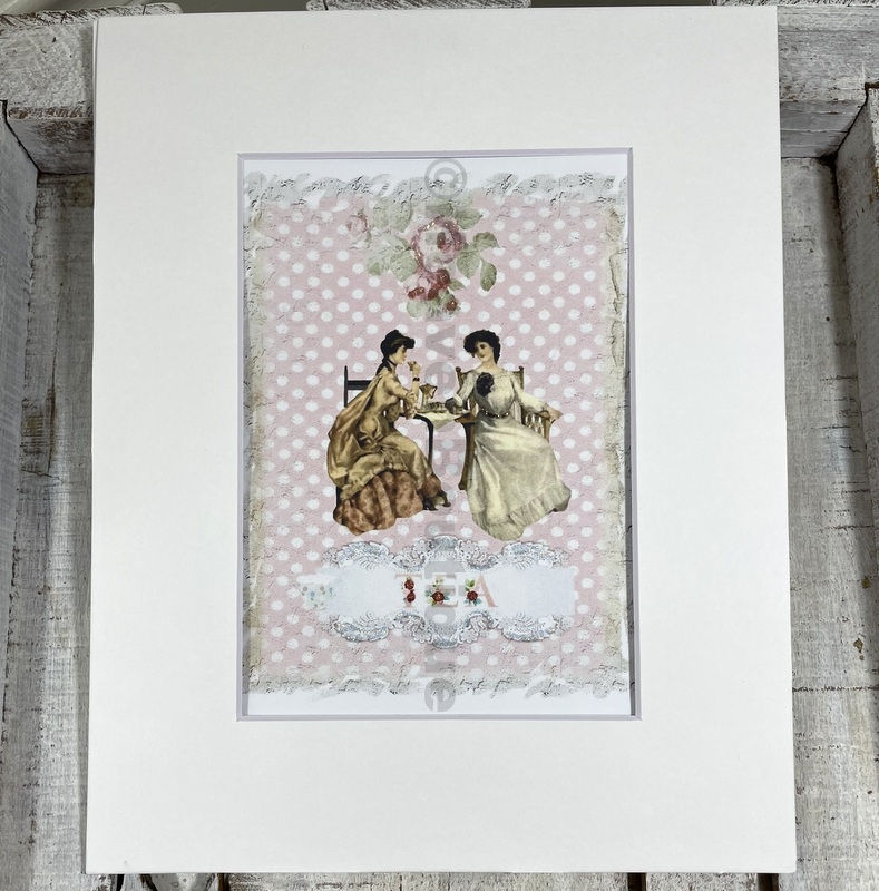 Thumbnail: Shabby Cottage Tea Themed Glitter Art Print Pink & White Kitchen Décor