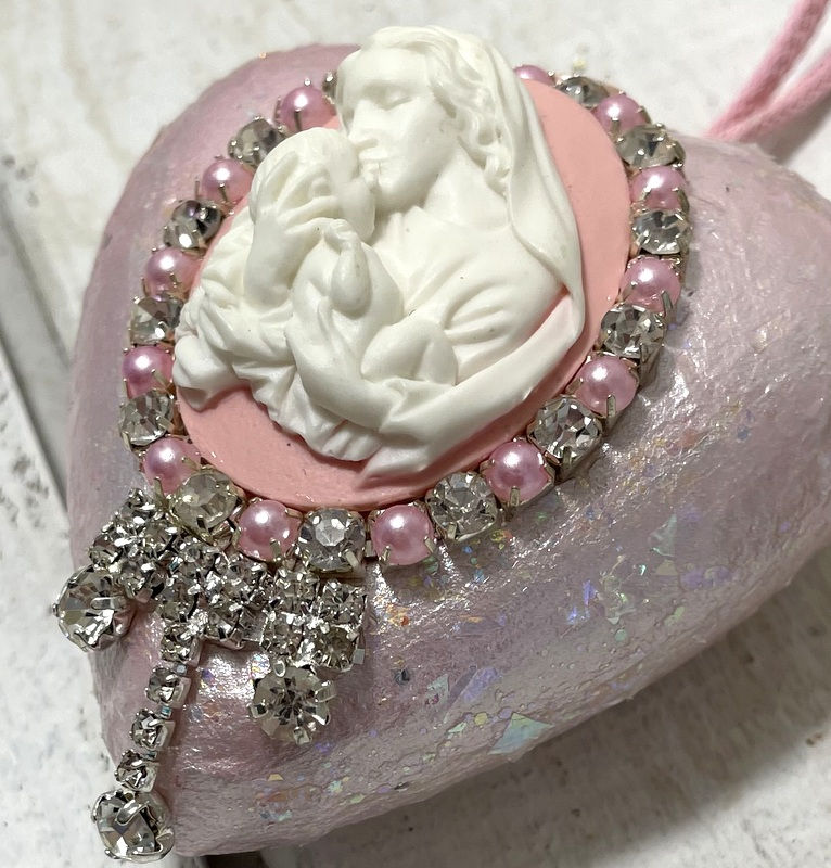 Thumbnail: Blush Pink Glitter Ornament Madonna and Child Christmas Décor