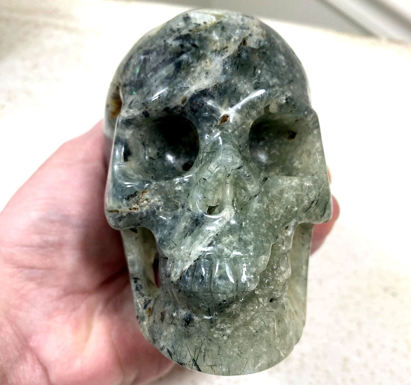Thumbnail: Drusy Moss Prehnite Crystal Skull, Divine Guidance, Angelic Realm