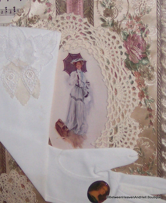 Thumbnail: Shabby Victorian Lady Chic Fabric Collage Assemblage Harrison Fisher Print