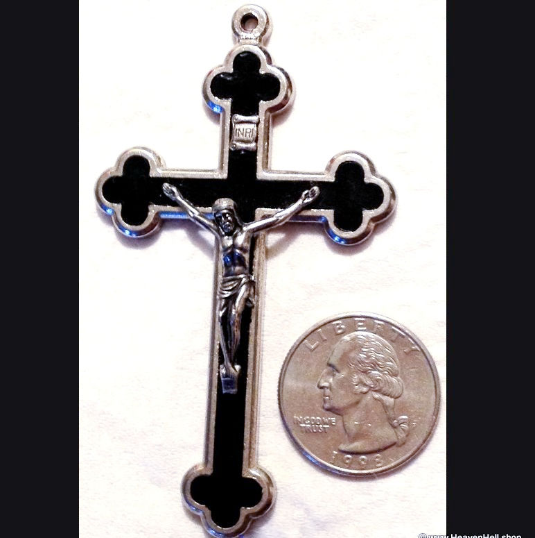 Huge Vintage Silver Black Crucifix, Christian Men's Pendant, Religious jewelry