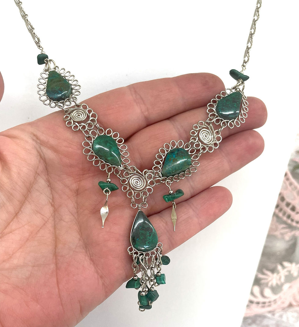 Thumbnail: Handcrafted Chrysocolla Gemstone Necklace Statement Jewelry
