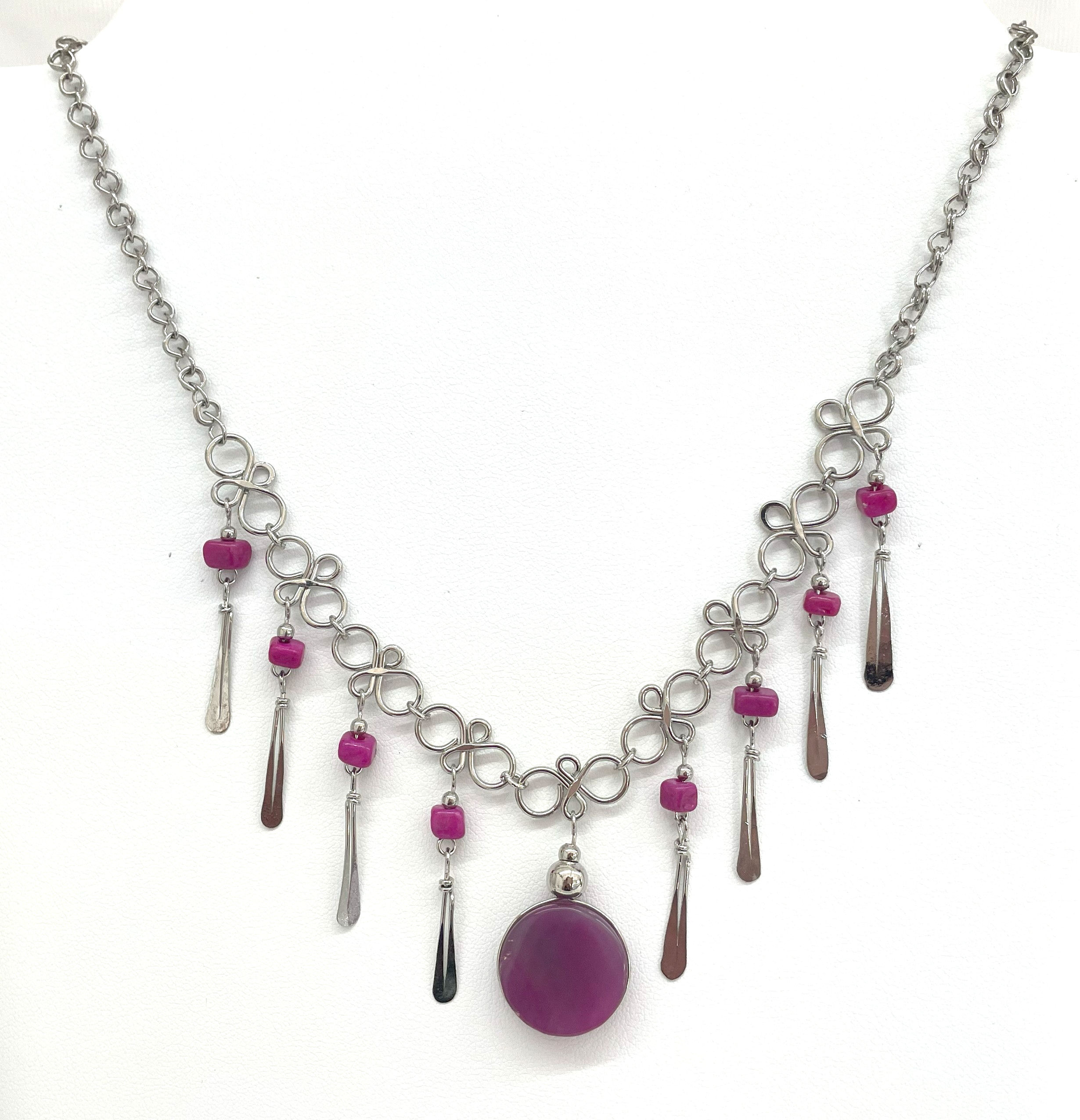 Hot Pink Agate Gemstone Necklace Handcrafted Statement Jewelry