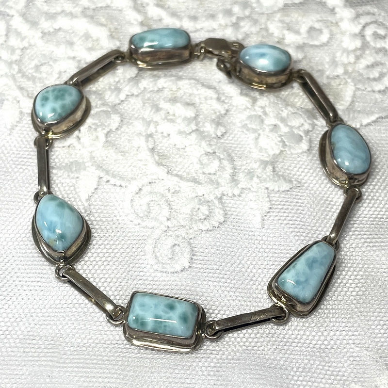 Thumbnail: Blue Larimar Bracelet, Anklet, Soul Healing, Vintage Sterling Silver Jewelry
