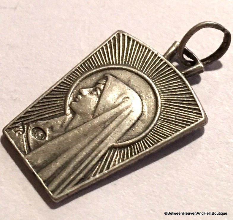Thumbnail: Vintage Rare Art Deco Religious Medal Virgin Mary Our Lady of Lourdes Jewelry