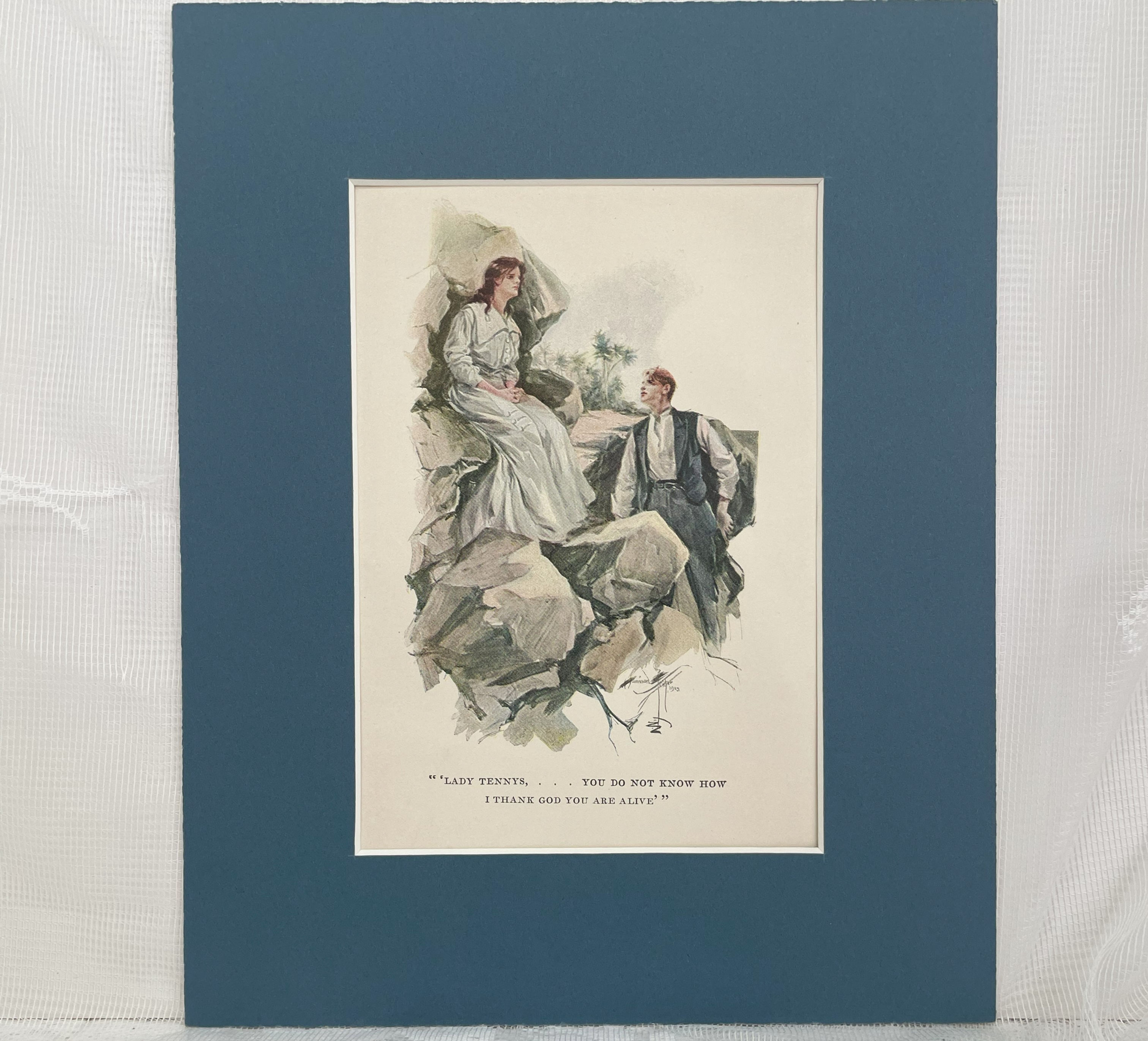 Vintage Harrison Fisher Art Illustration, Edwardian Woman, Romance