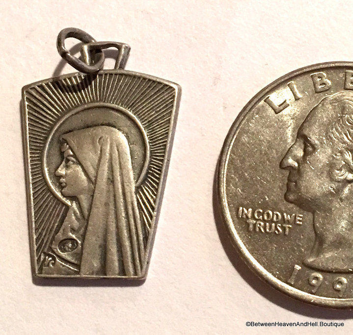 Thumbnail: Vintage Rare Art Deco Religious Medal Virgin Mary Our Lady of Lourdes Jewelry