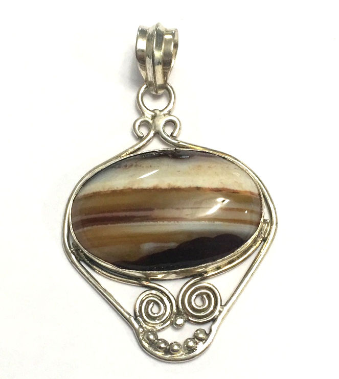 Thumbnail: Vintage Banded Desert Sunset Landscape Agate Pendant, Sterling Silver Jewelry