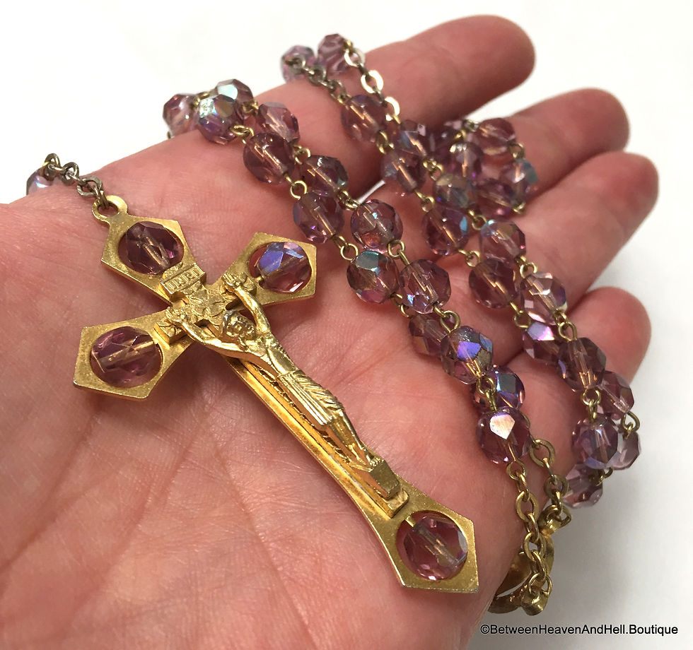 Thumbnail: 22" AB Wash Lavender Purple Crystal Rosary Beads Gold Cross