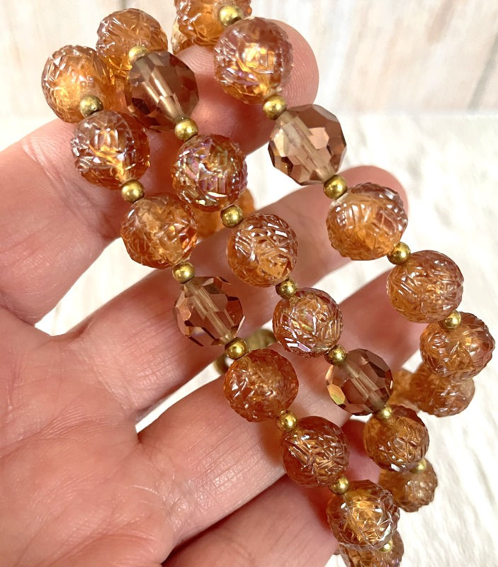 Thumbnail: Vintage 3 Strand Bracelet, Signed Lisner, Amber Beads, Costume Jewelry