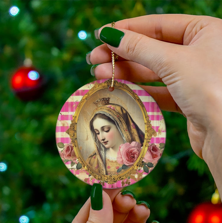 Thumbnail: Shabby Virgin Mary Ornament Madonna Pink Cottage Christmas Decor Catholic Gifts