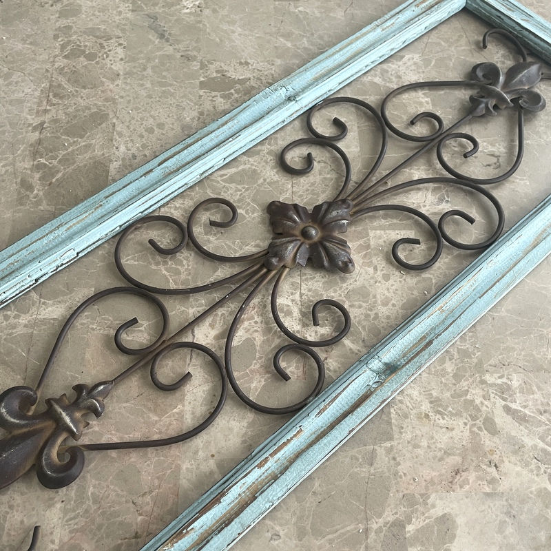Thumbnail: Turquoise Distressed Reclaimed Wood Decor Metal Scroll Wall Hanging