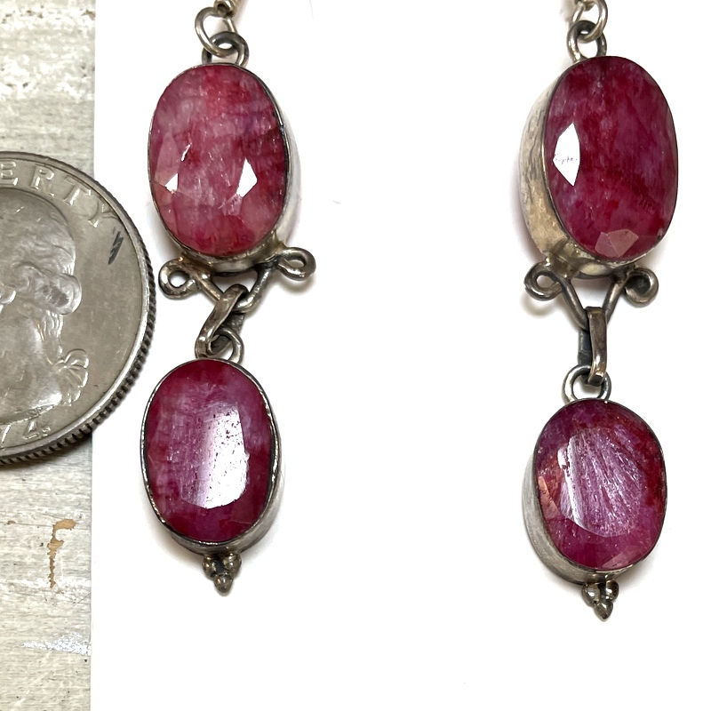Thumbnail: Natural Ruby Gemstone Earrings Dangle Drop Vintage Jewelry