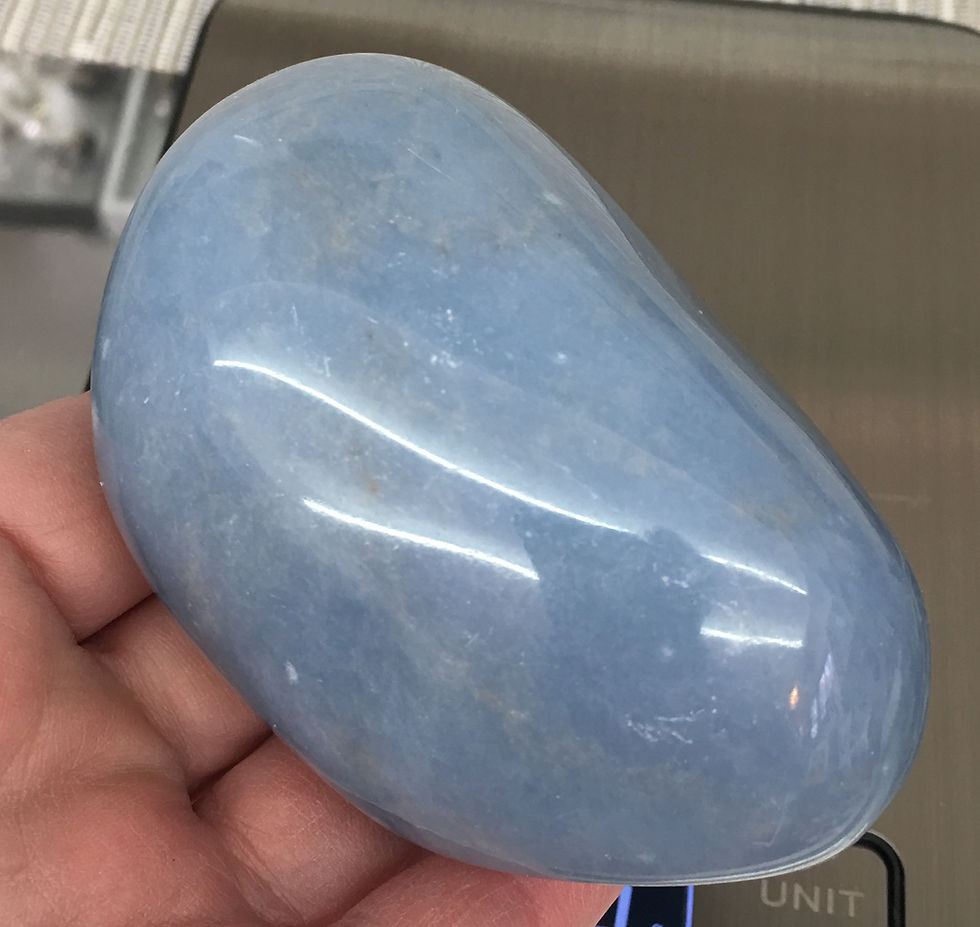 Thumbnail: Large Polished Angelite palm stone, Spiritual Realm, Angel Healing Crystal
