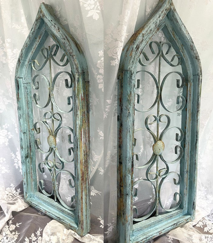 Thumbnail: Turquoise Distressed Reclaimed Wood Decor Metal Scroll Wall Hanging