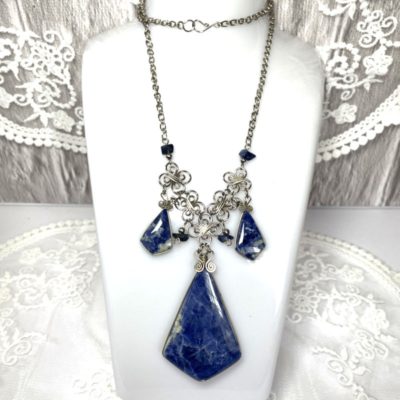 Thumbnail: Large Sodalite Drop Necklace, Handcrafted Gemstone Statement Jewelry