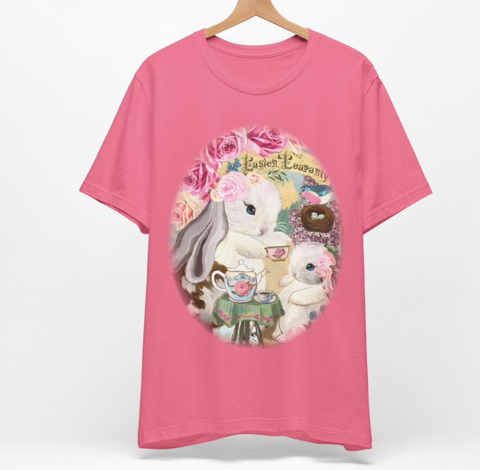 Thumbnail: Shabby T-Shirt Bunny having Tea Pink Roses Chic Art Tee Artistic Apparel & Gifts