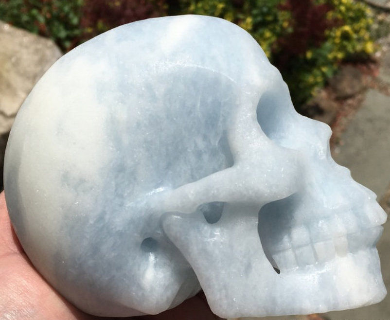 Thumbnail: Large Ice Blue Calcite Crystal Skull, Tranquility, Calming, Positive Energy