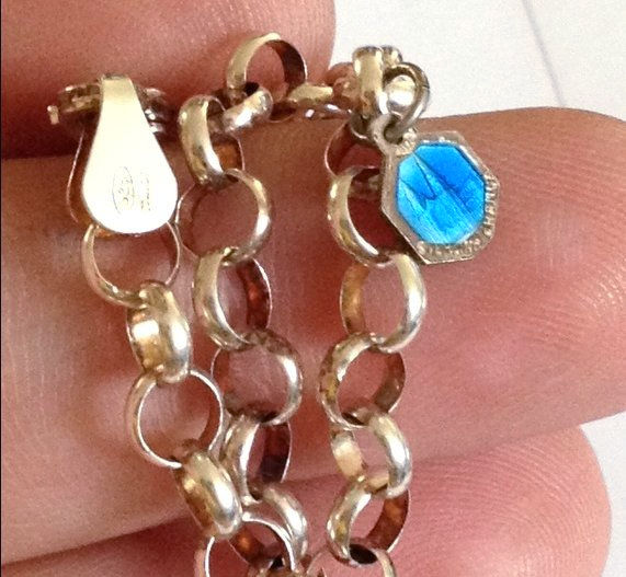 Thumbnail: Sterling Silver Rolo Link Charm Bracelet, Saint Anne French Enamel Medal