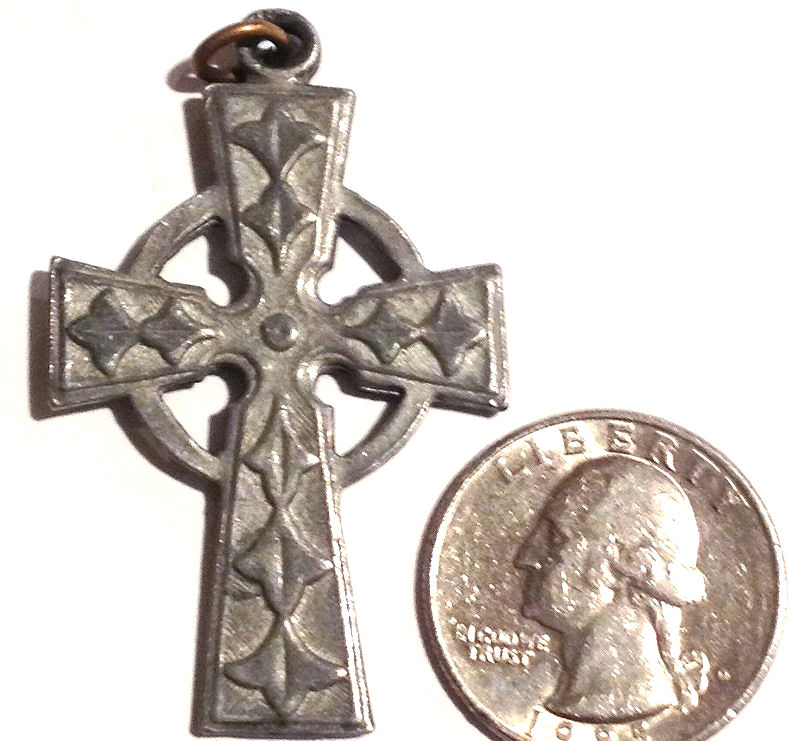 Large Vintage Pewter Celtic Cross Pendant, Irish Christian religious Jewelry